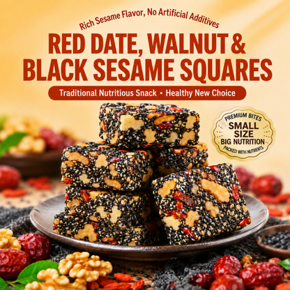 🌿 Natural Red Date Walnut & Black Sesame Squares⚖️💥Guilt-Free Healthy Snack for Weight Management-C7
