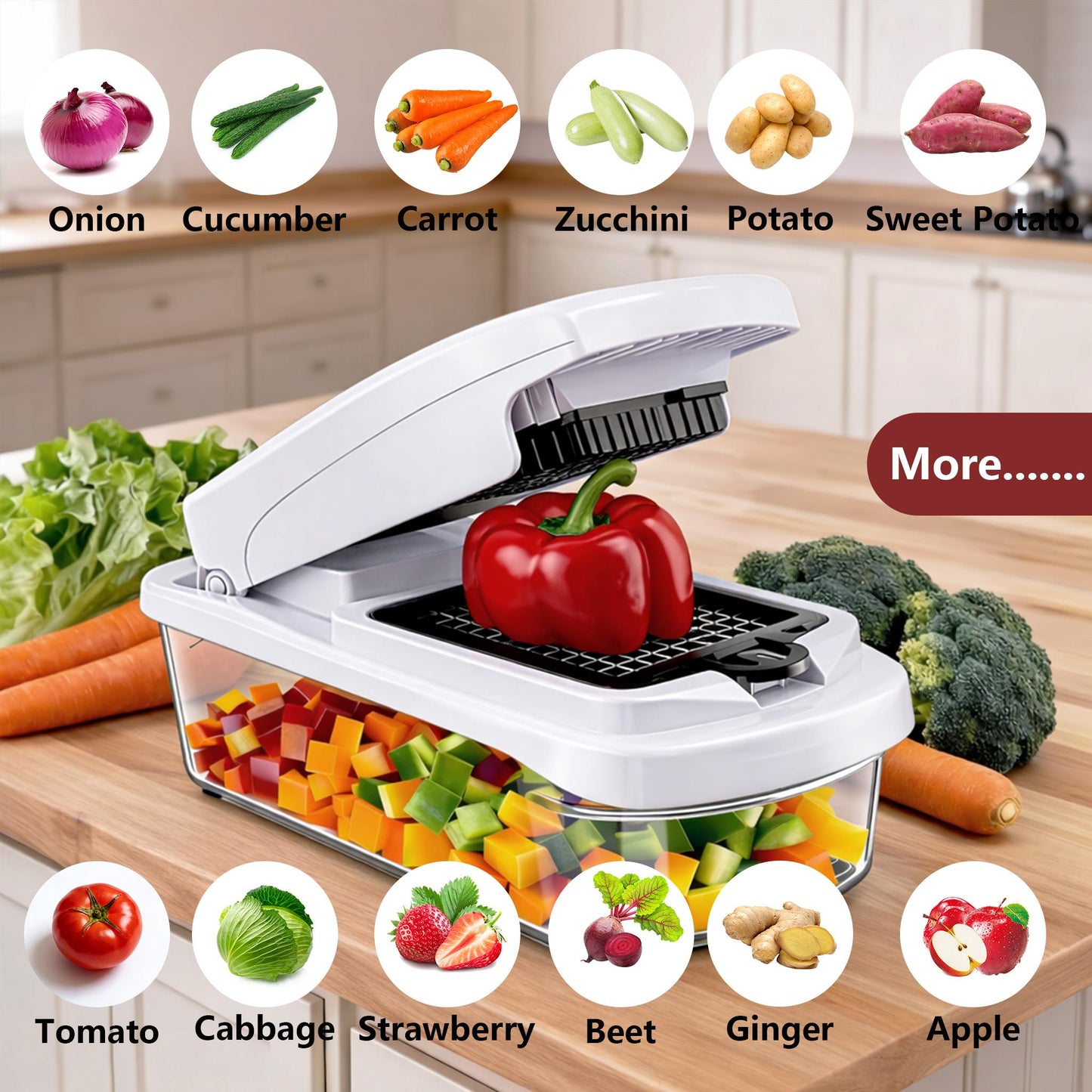 Vegetable Chopper,15-in-1 Multifunctional Food Chopper,Professional Onion Chopper with 8 Blades,Vegetable Cutter with Container for Salad,Potato,Carrot,and Garlic; Essential Kitchen Tool-JY