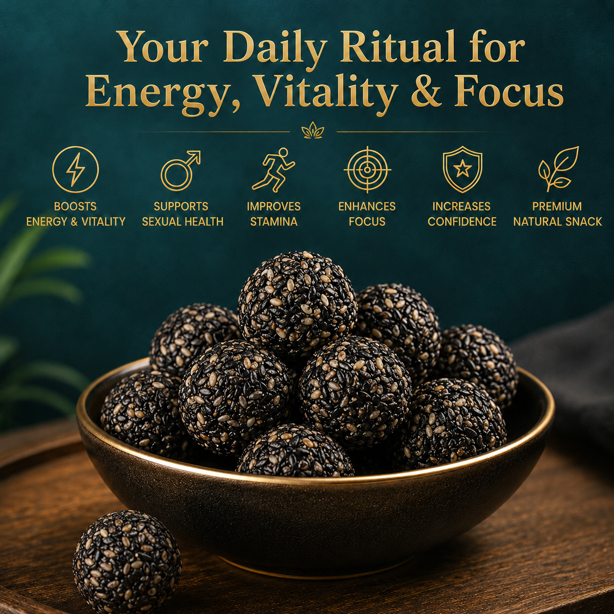 🪀🪀 Natural Energy & Vitality Support Formula 🌿 Polygonatum & Black Sesame Balls for Daily Stamina, Focus & Confidence | Clean Herbal Nutrition for Men’s Wellness-C7